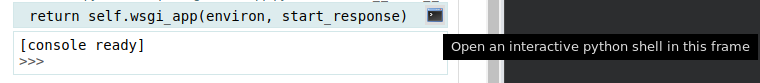 A browser window showing an icon with the tooltip saying Open an interactive python shell in this frame