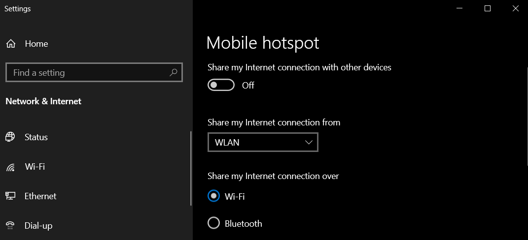 A screenshot showing the mobile hotspot feature in Windows settings.